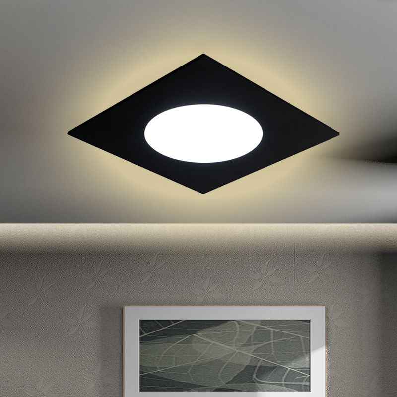 Metallic Squared Flush Mount Fixture Minimalist White/Black LED Ceiling Flush in White/Warm Light
