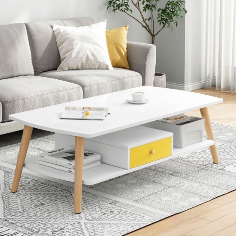 Modern Style Rectangular Artificial 4 Legs Base with Drawer Coffee Table