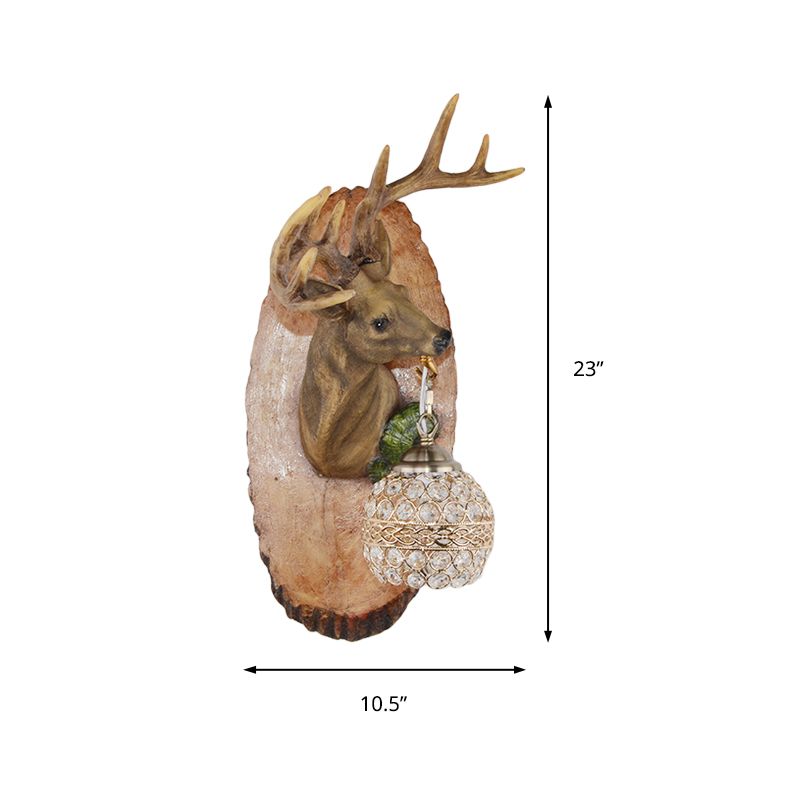 1 Light Resin Wall Lamp Rustic Black/Gold/Tan Orb Shade Indoor Sconce Light Fixture with Elk, Right/Left