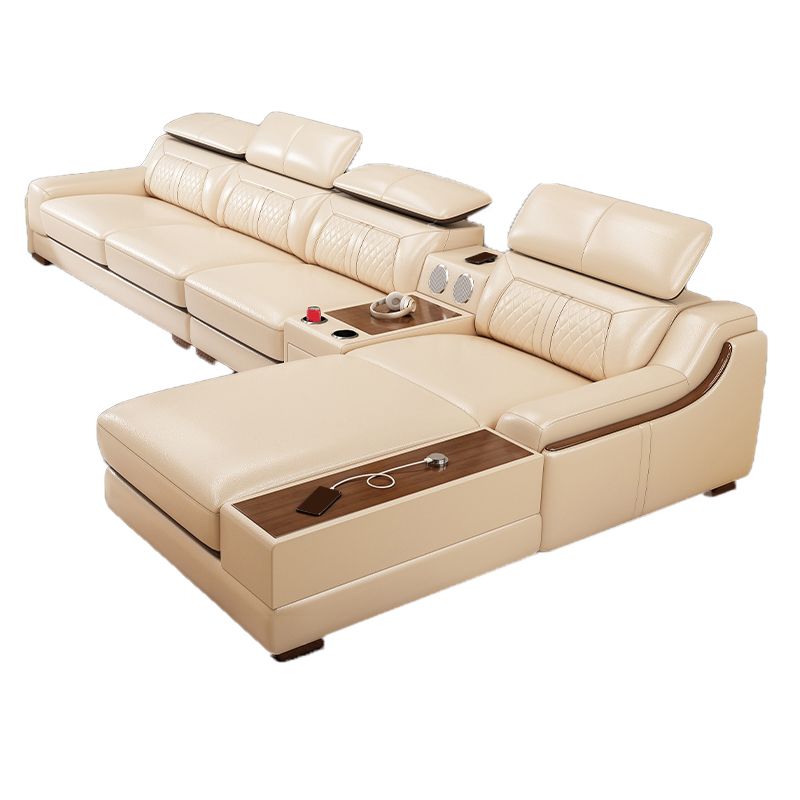 Contemporary Genuine Leather Stain-Resistant Sloped Arms Sofa & Chaise