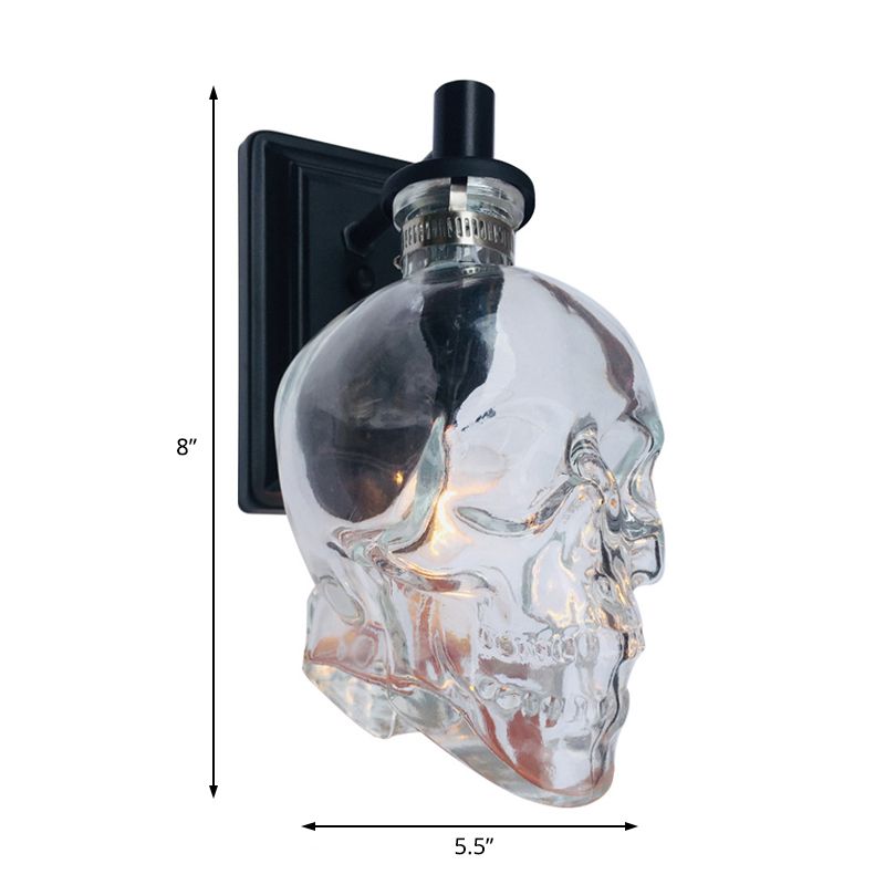 Black Skull Shape Sconce Lighting Vintage Clear Glass 1 Light Living Room Wall Mounted Lamp Fixture