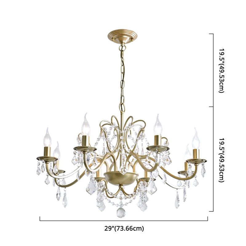 Traditional Curved Arm Down Lighting Pendant Crystal Chandelier Lighting in Gold