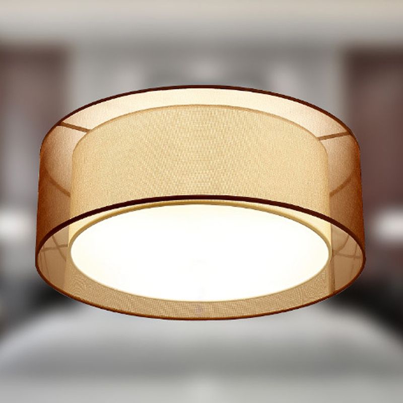 Minimalist Drum Flush Mount Lighting with Fabric 1 Light Flush Ceiling Lights