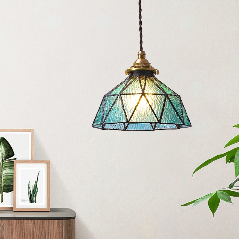 Bedroom Hanging Ceiling Light Tiffany Pendant Ceiling Light with Conical Stained Art Glass