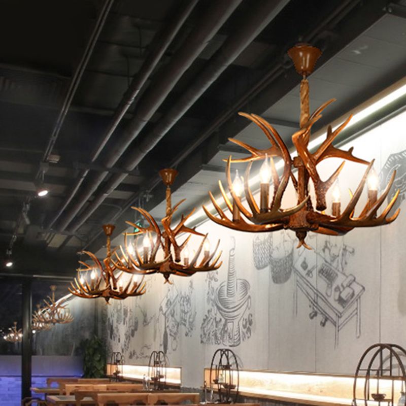Resin Deer Horn Shaped Suspension Light Traditional Restaurant Chandelier Lighting