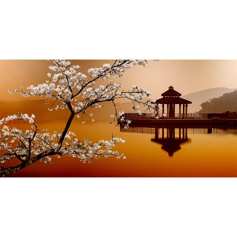 Cherry and Lake Wall Mural Modern Decorative Dining Room Wall Art, Custom Size Available