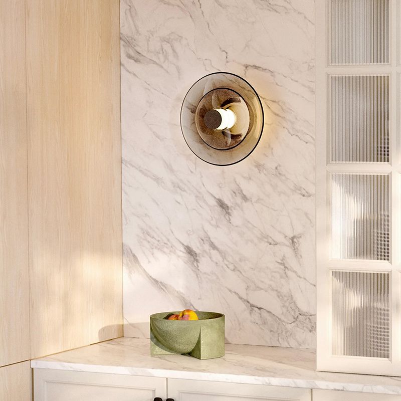 Minimalist 1 - Light LED Wall Mount Round Iron and Glass Wall Sconce in Gold / Black