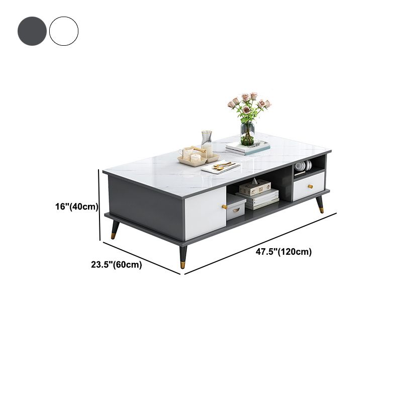 15.7" H Rectangle Wooden Coffee Table Metal 4 Legs Cocktail Table with Storage