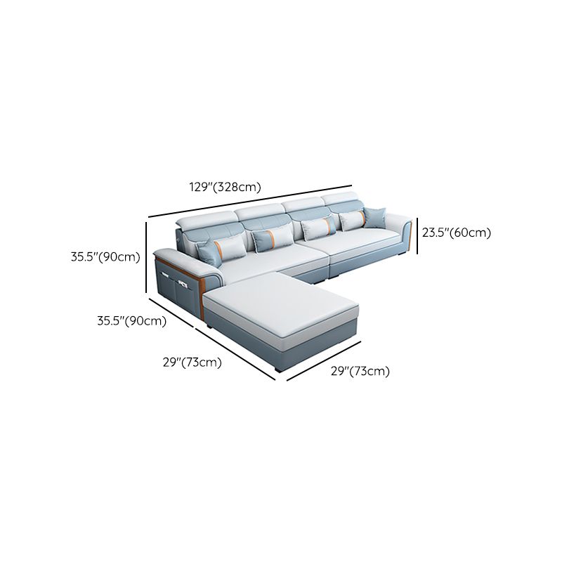 Modern Contemporary Pillow Top Arm Sectional, Faux Leather Sectional Sofa