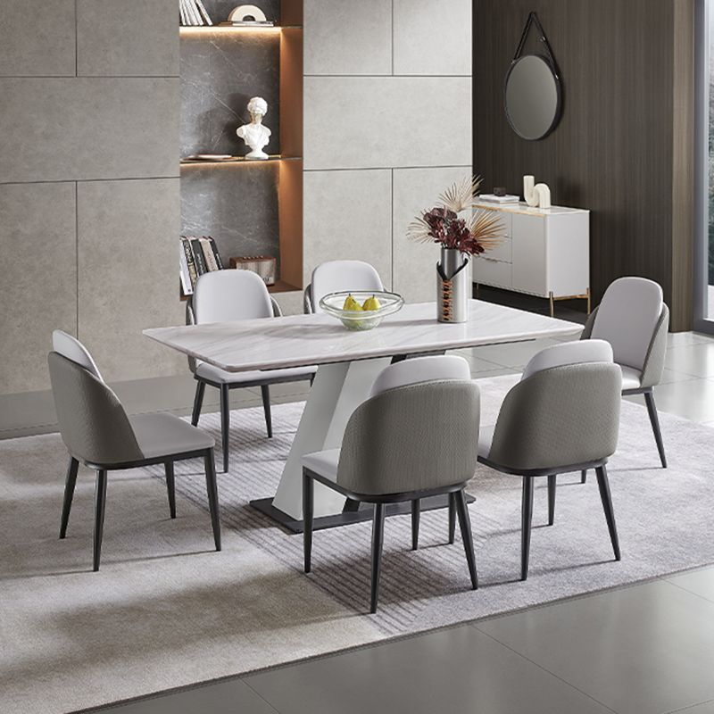 Rectangle Stone Top Dining Table Metal Pedestal Dining Table for Dining Room