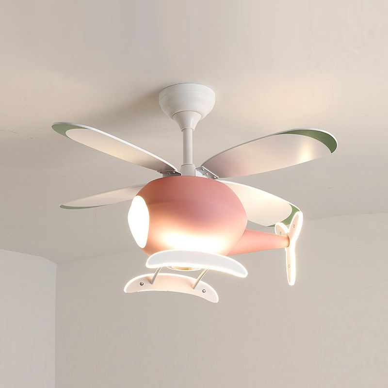Children's Room Fan Light Fixture Airplane LED Semi-Flush Mount Ceiling Light