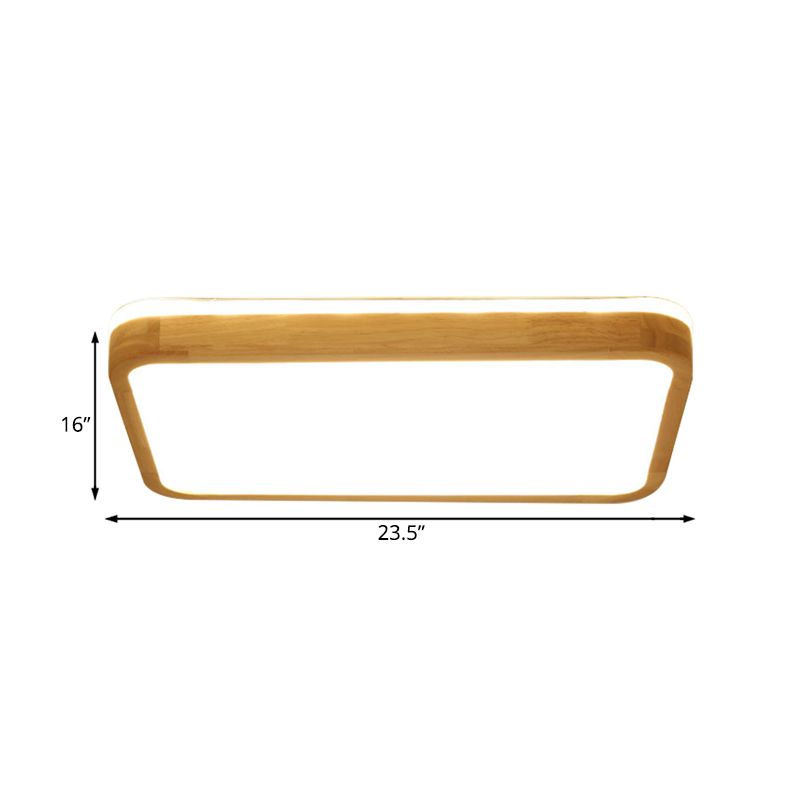 Lámpara de montaje empotrada de madera cuadrada/rectangular, lámpara de techo LED moderna de 12"/16"/19,5" de ancho, color beige, con difusor esmerilado en luz natural