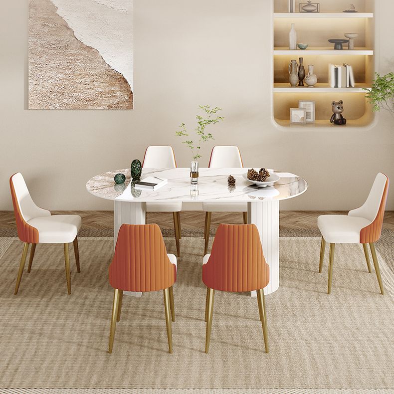 Modern Oval Dining Table Stone Dining Table with Iron Double Pedestal