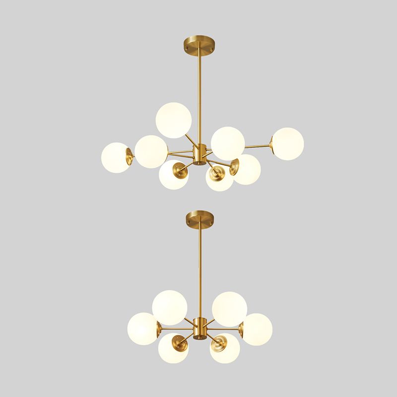 Modern Chandelier Light Fixtures Multi-Head Gold Hanging Pendant Lamps with Glass Shade