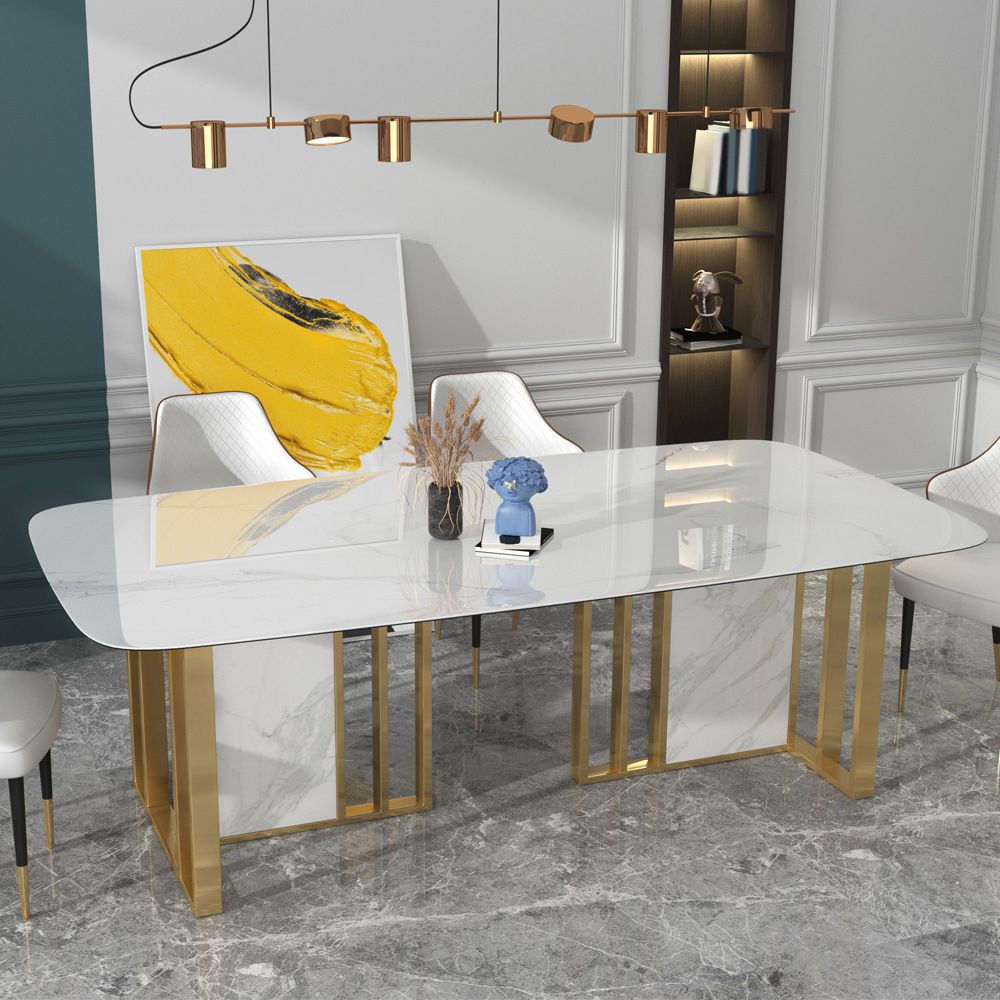 Glam Rectangle Dining Table Sintered Stone Table with Metal Legs for Home Use