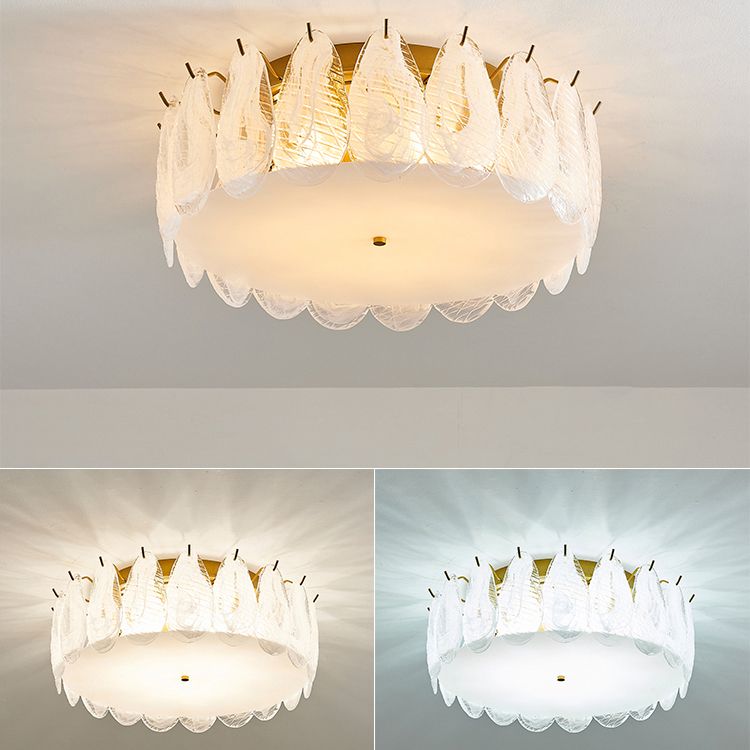 Round Close to Ceiling Lamp Modern-Style Glass Gold Ceiling Mounted Fixture