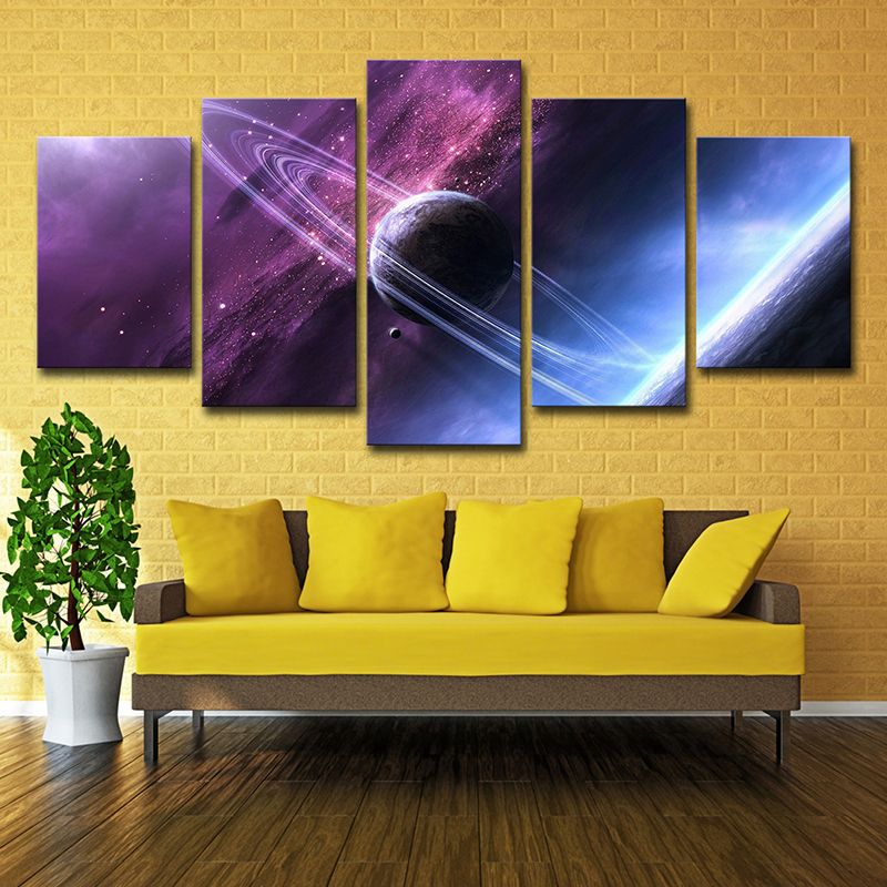 Purple Digital Print Planet Canvas Multi-Piece Fictional Child Bedroom Wall Art