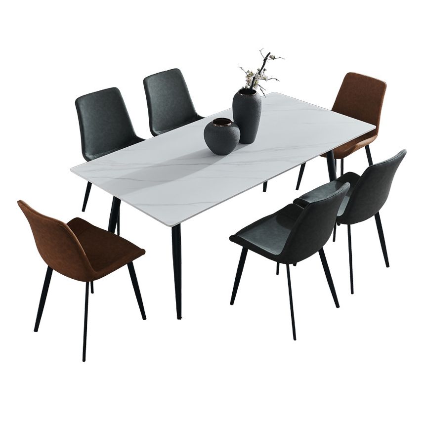 Minimalist Dining Table Set with Sintered Stone Dining Table and Upholstered Chairs
