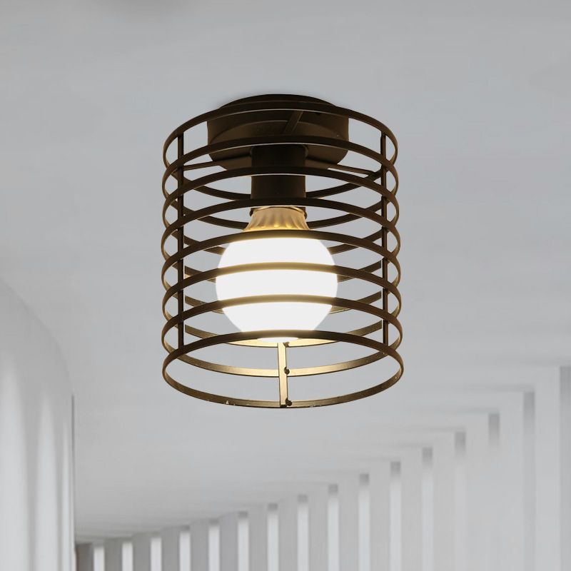 Gekooide metalen plafondlamp met cilinder/traanvormige kap Industrieel 1 lichtgang Semi-inbouwlamp in zwart