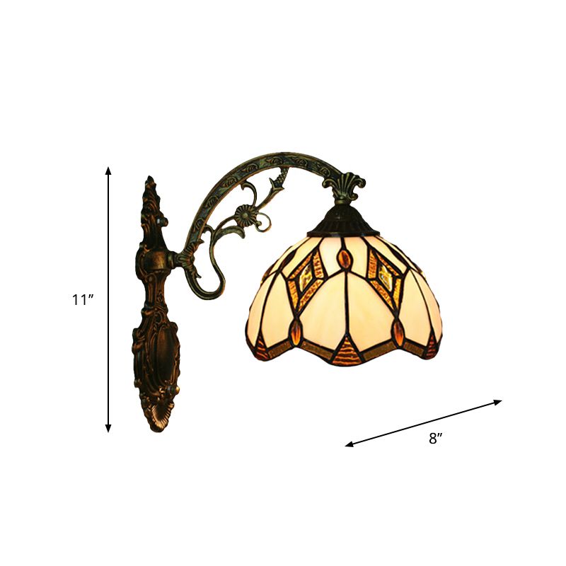 Wave-Edge Bowl Wall Lamp 1-Bulb Tiffany Glass Craftsman Wall Mount Light Fixture in Bronze