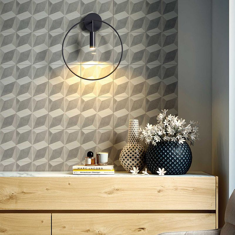 Metal Circular Sconce Light Minimalist 1 Head Black Wall Mounted Lamp for Living Room