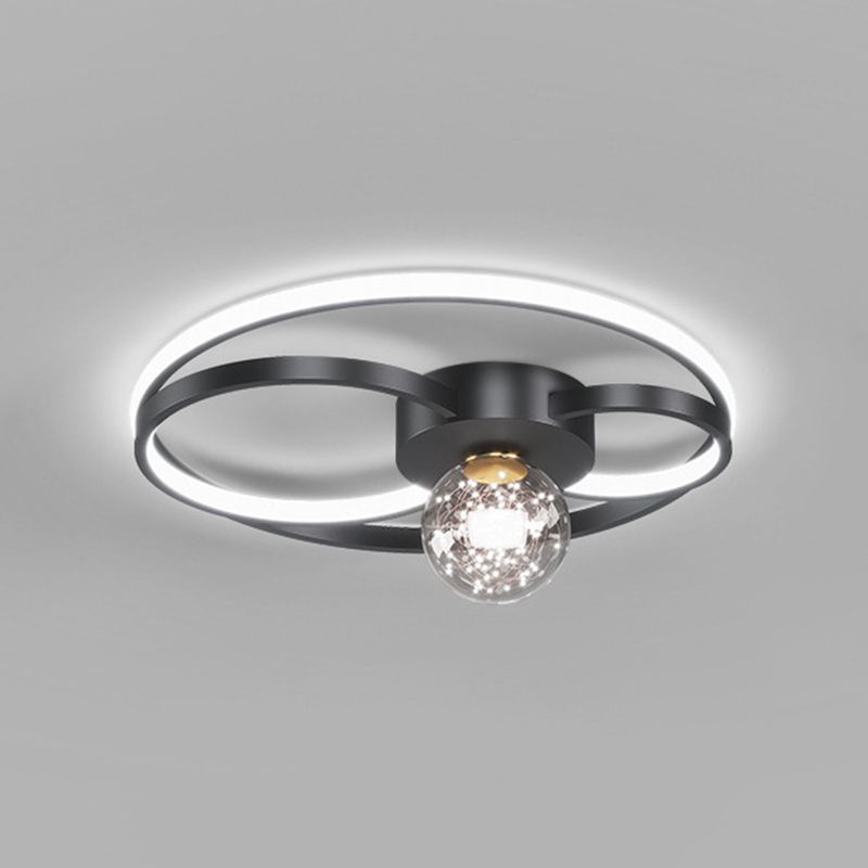 Modern LED Flush Mount Ceiling Light Fixture Black Round Close To Ceiling Lighting with Metal Shade