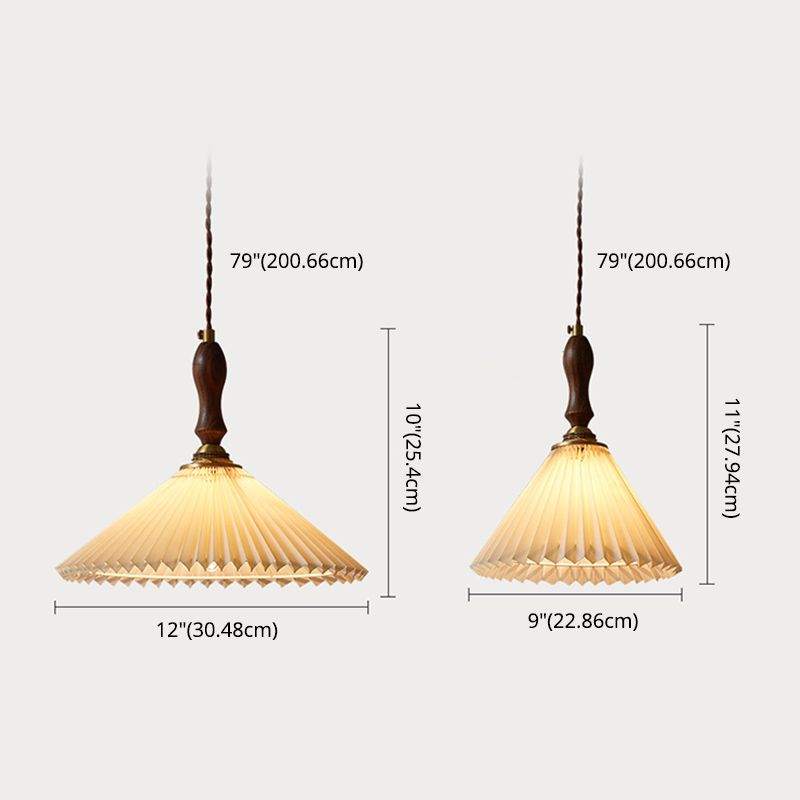 Pleated Fabric Conical Pendant Lamp Minimalist 1-Light Beige Hanging Light for Dining Room