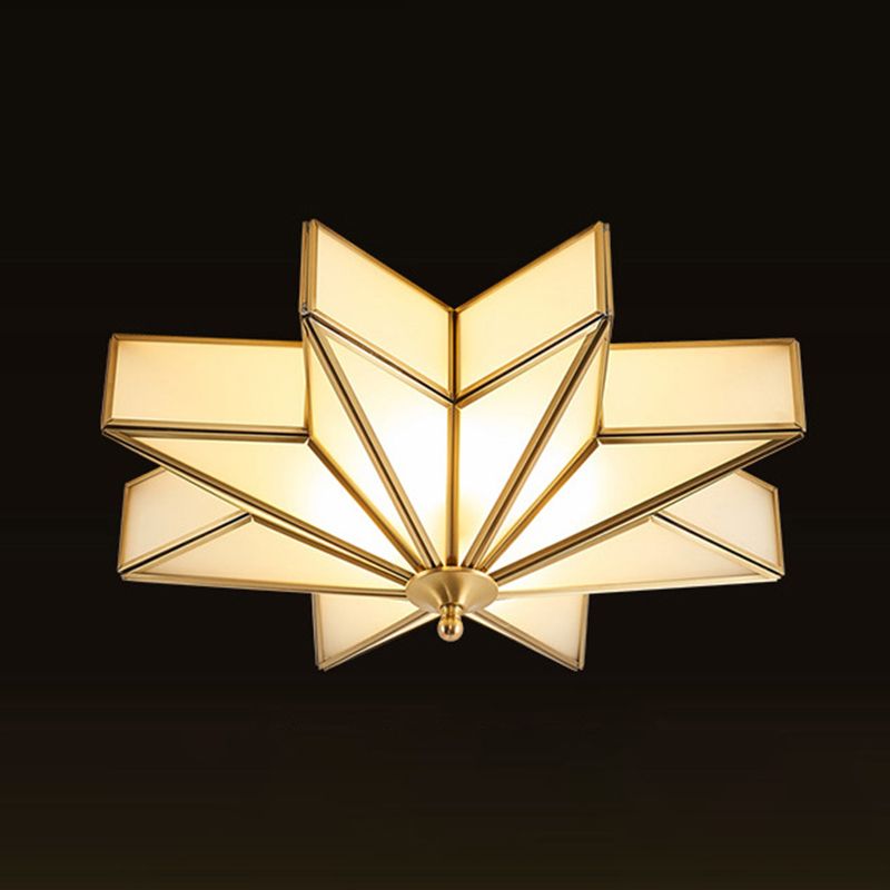 Mount Gold Geometric Flush Mount in Colonical Creative Style Copper Ceiling Fixture with Glass Shade