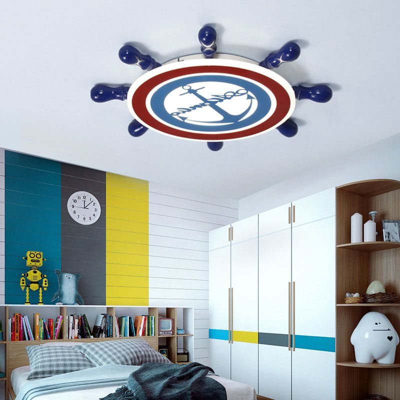 Blue Anchor Flush Mount Ceiling Light Mediterranean Acrylic Ceiling Light Fixture for Kindergarten