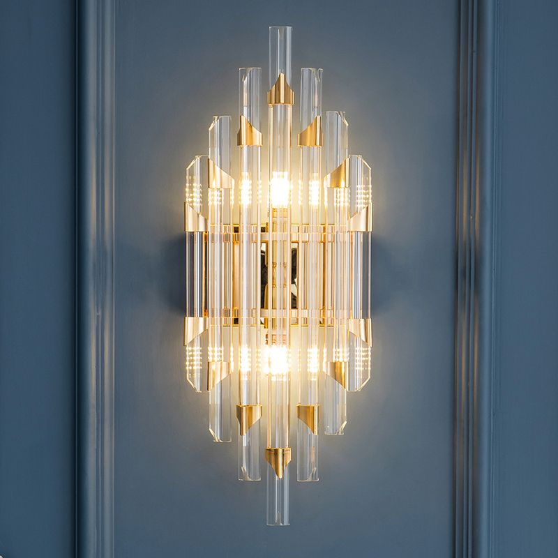 Geometric Shape Crystal Wall Lighting Modern Style 2-Lights Wall Mounted Light in Gold
