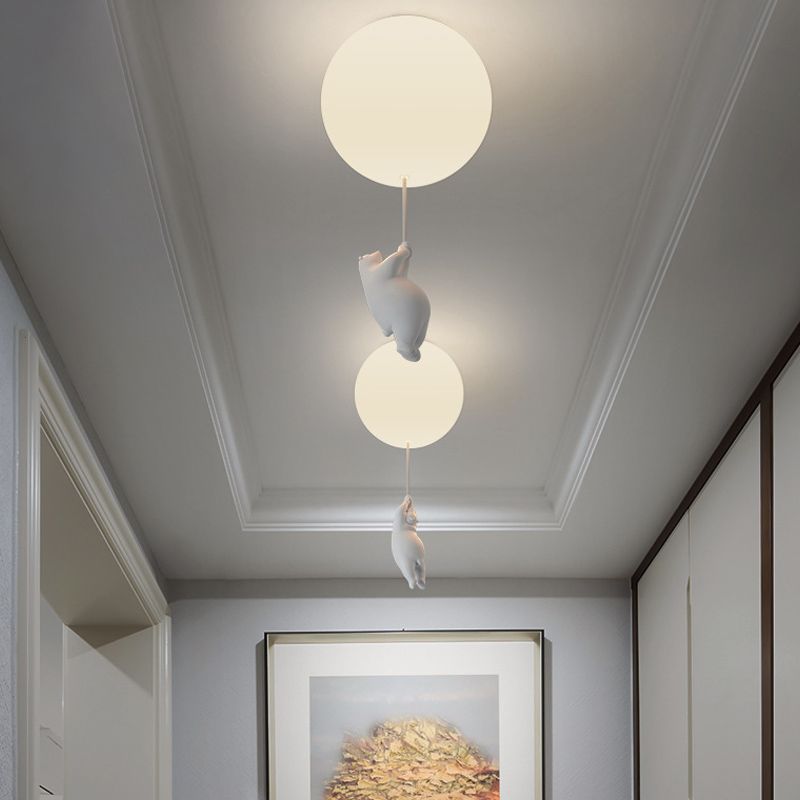 Cartoon 1-Light Ceiling Light White Balloon Shape Glass Flush Mount Light Fixture