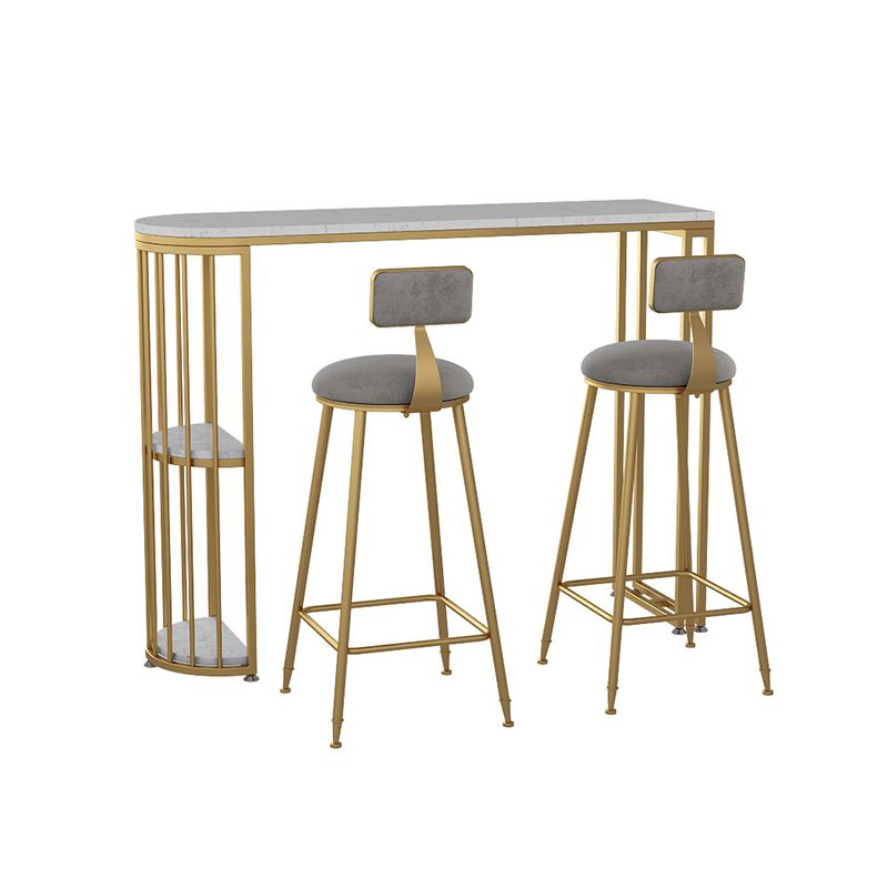 Faux Marble Indoor Glam Bar Dining Table Iron Double Pedestal Bistro Table with Shelve