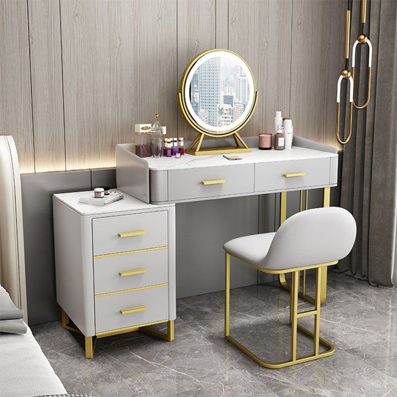 Glam Make-up Vanity With 5 Storage Drawers Dresser with Golden Base