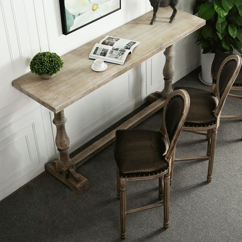 Industrial Distressed Wood Bar Table Gray Rectangle Top 41.3"H Bistro Table with Trestle