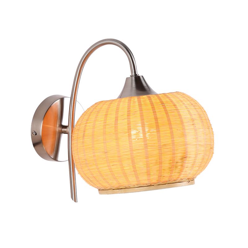 Éclairage mural de citrouille beige asiatique 1 tête de tête de bambou luminaire d'éclairage avec un bras bouclé en métal