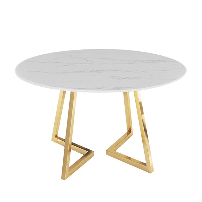 Modern White Stone Dining Table Metal Double Pedestal Table for Kitchen
