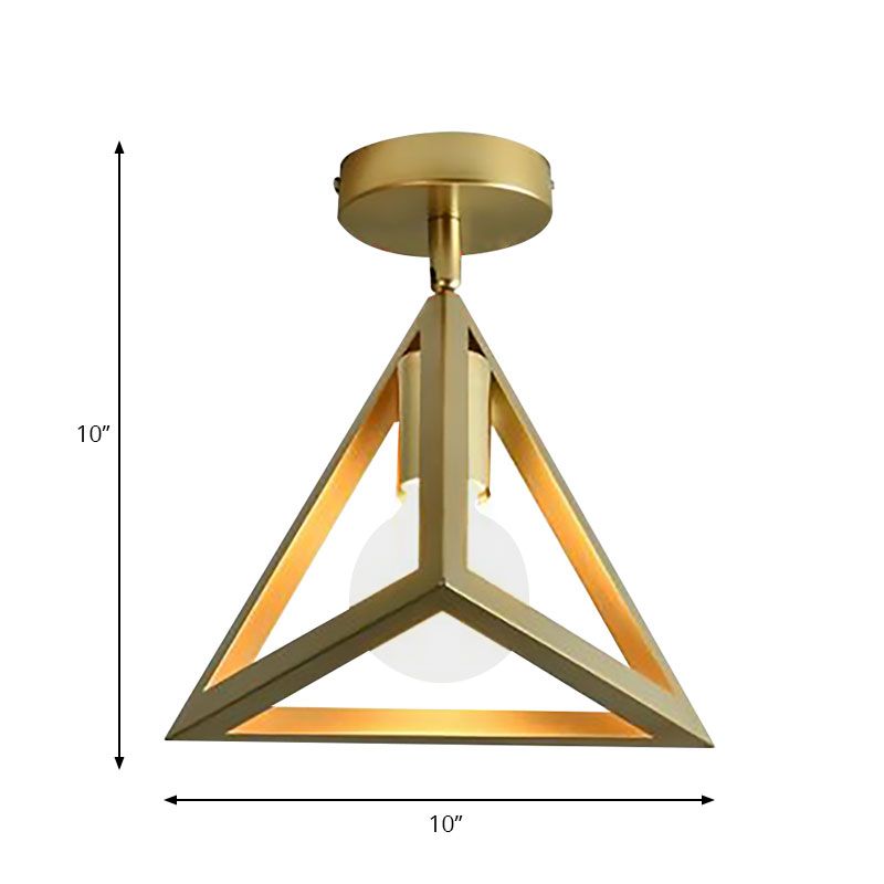 Lámpara de techo industrial para dormitorio, 1 cabezal, con marco de alambre, metálica, semiempotrada, global/triangular, en latón