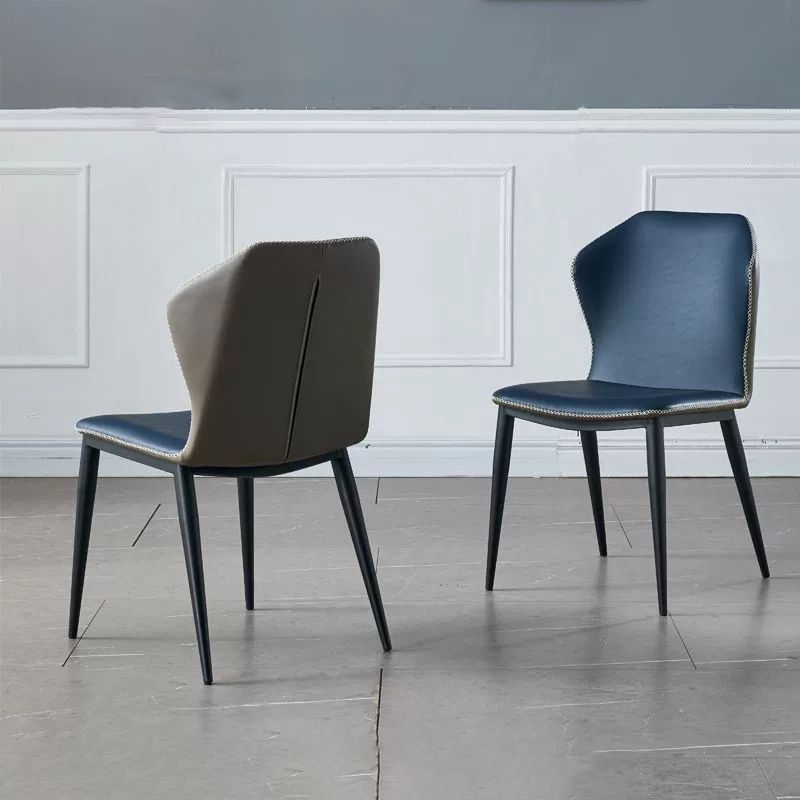 Silla lateral de comedor de cuero y metal industrial Silla lateral con respaldo de orejas para comedor (juego de 2)