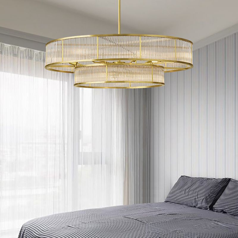 Gold Metal Chandelier Light Fixtures Traditional Round Multi-Head Hanging Pendant Lamps with Crystal