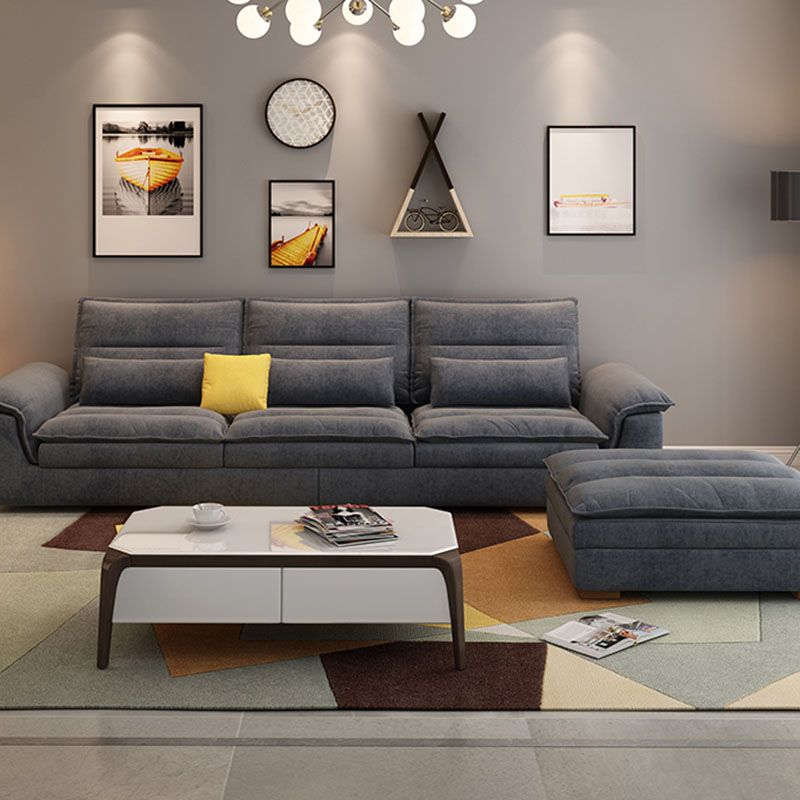 Stain Resistant Stationary Living Room Flared Arm Gray Pillows Sofa