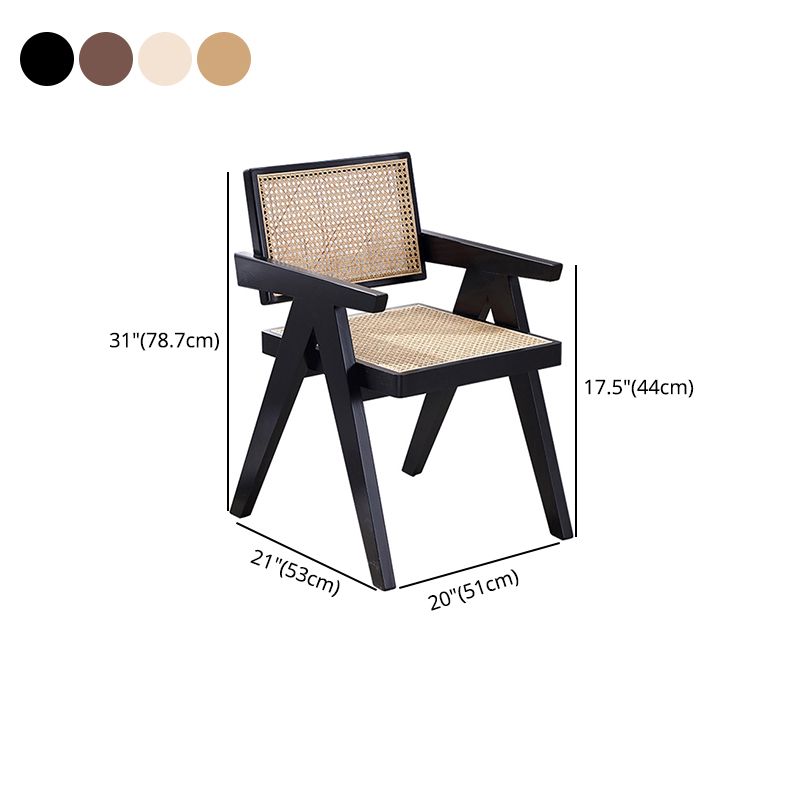 Chaise de salle à manger en bois traditionnelle, chaise de salle à manger à dossier en canne pour café avec accoudoirs