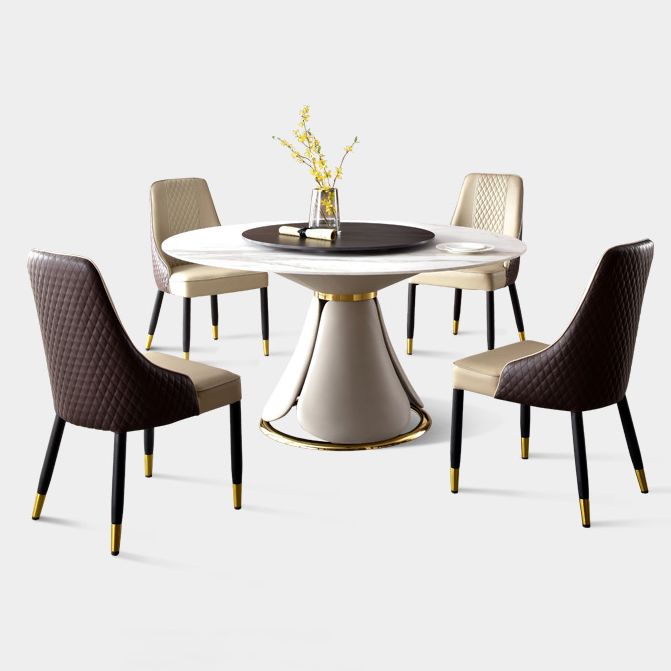 Traditional Luxury Dining Table Round Dining Table with Stainless Steel Pedestal
