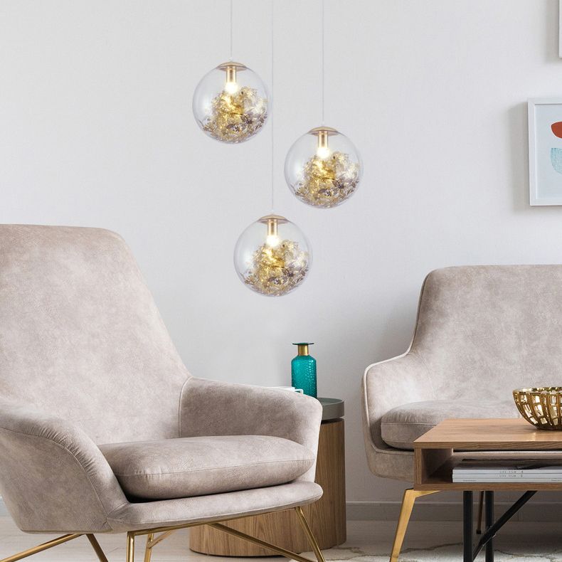 Flower Cluster Silhouette Design Glass Hanging Light Nordic Minimalism Style Globe Pendant Lamp for Bedroom