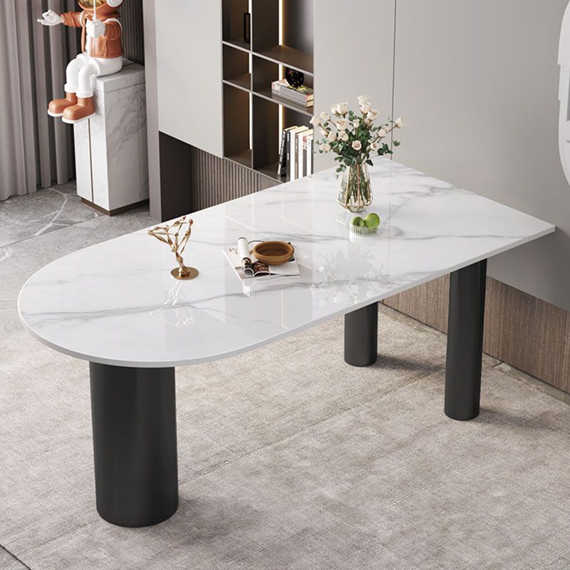 Modern White and Black Dinner Table Stone Top Tripod Base Dining Table