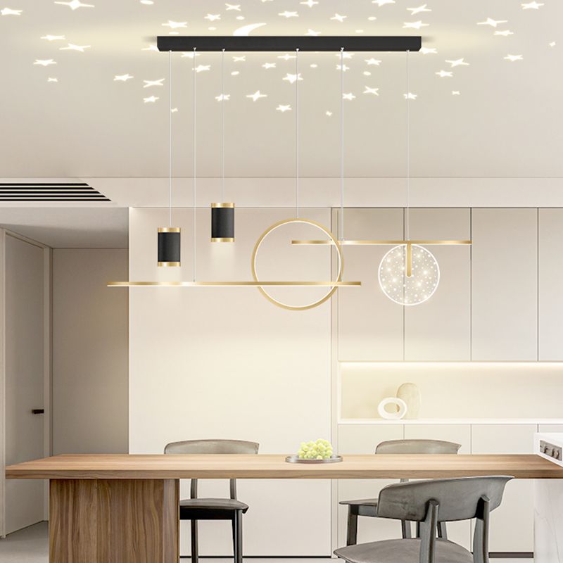 Modern Metal LED Ceiling Lamp Circle Shape Island Light with Plastic Shade for Living Room