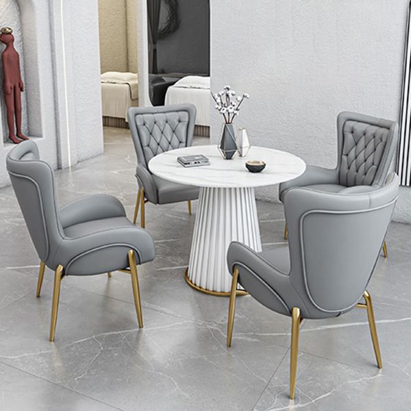 Luxury Sintered Stone Top Dining Table Restaurant Round Table with Metal Pedestal Base
