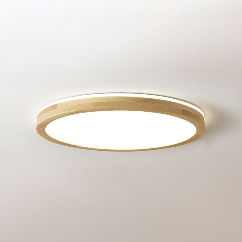 Wood Round Shape Flush Mount Light Modern 1 Light Flush Mount Lighting Fixtures in Brown