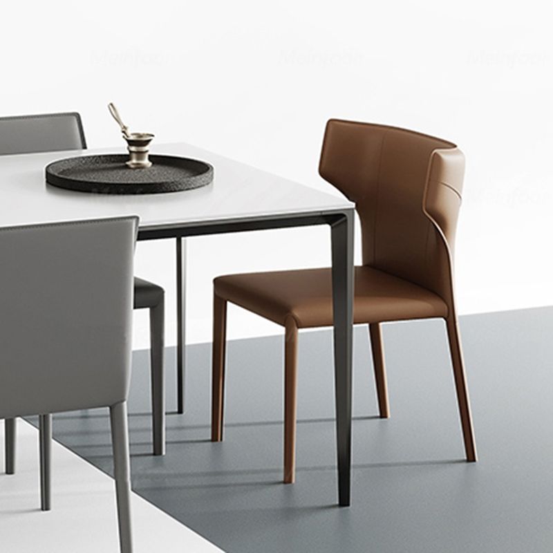 Silla de comedor de cuero contemporánea, silla lateral sin brazos para uso doméstico