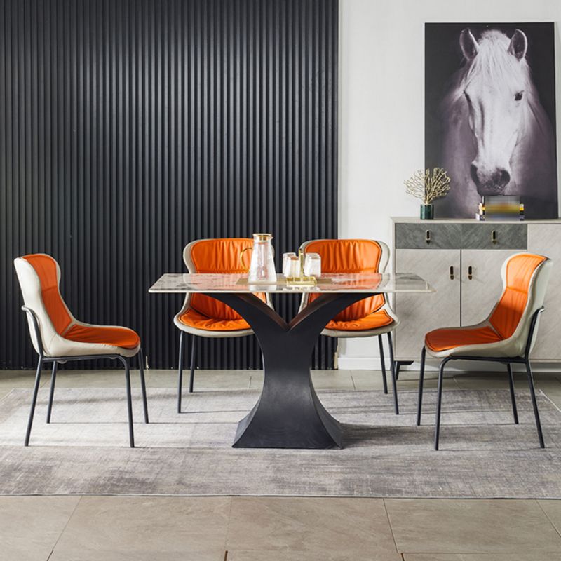 Industrial Style Leather Dining Side Chairs Solid Back Armless Side Chair