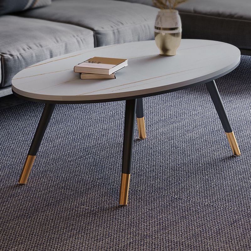 17.71" Tall 4 Legs Oval Coffee Table Stone Top Cocktail Table